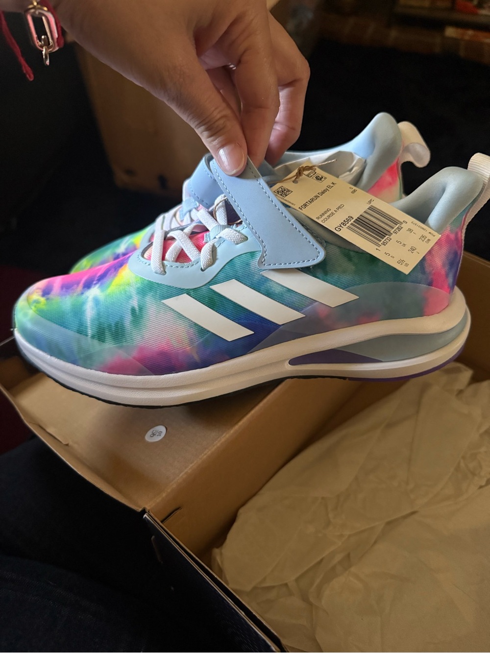 adidas Kids Tie-Dye Multicolor Athletic Sneakers with Light Blue Trim